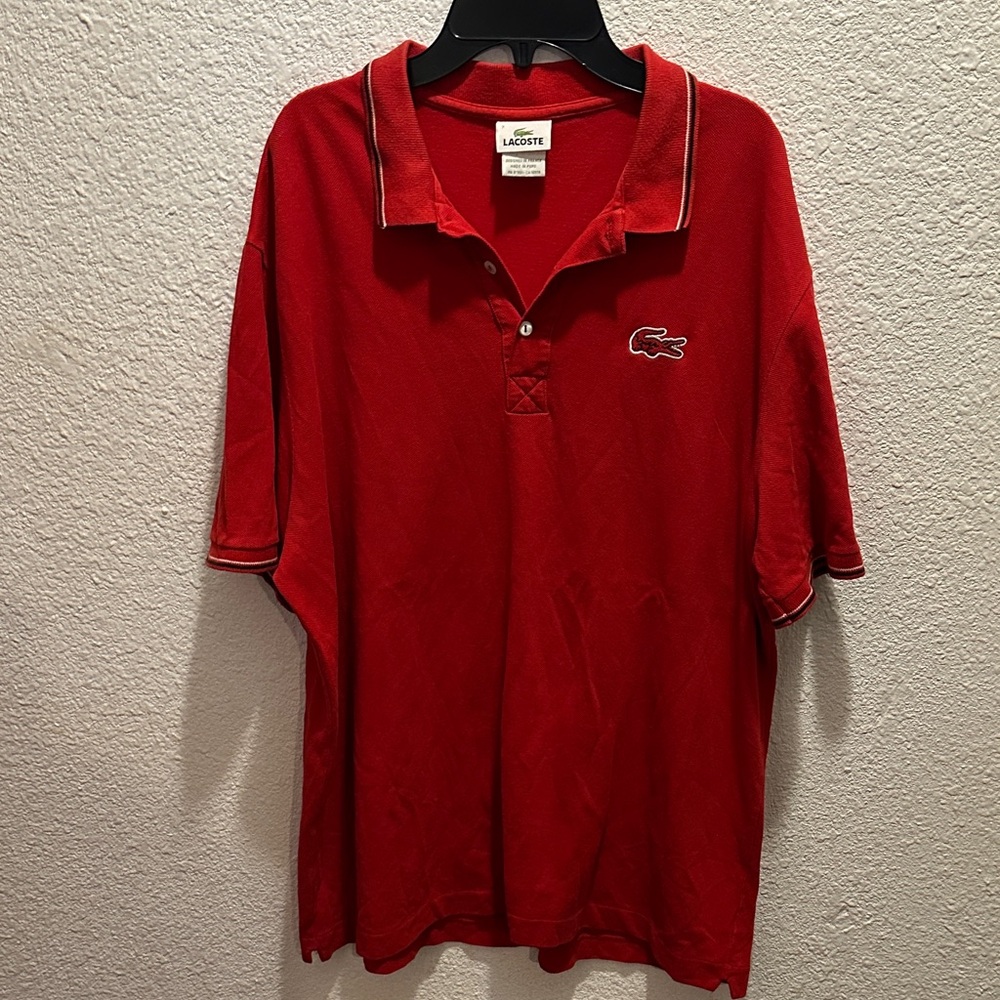 Lacoste Red Men’s Short Sleeve Pique Polo with Contrast Trim